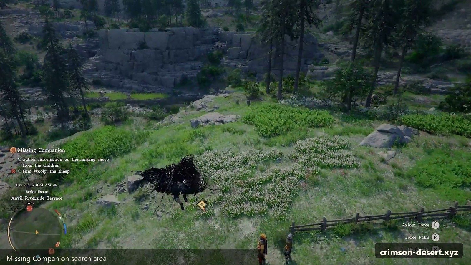 Search area for the missing companion request. Screenshot with cms.crimson-desert.xyz watermark.