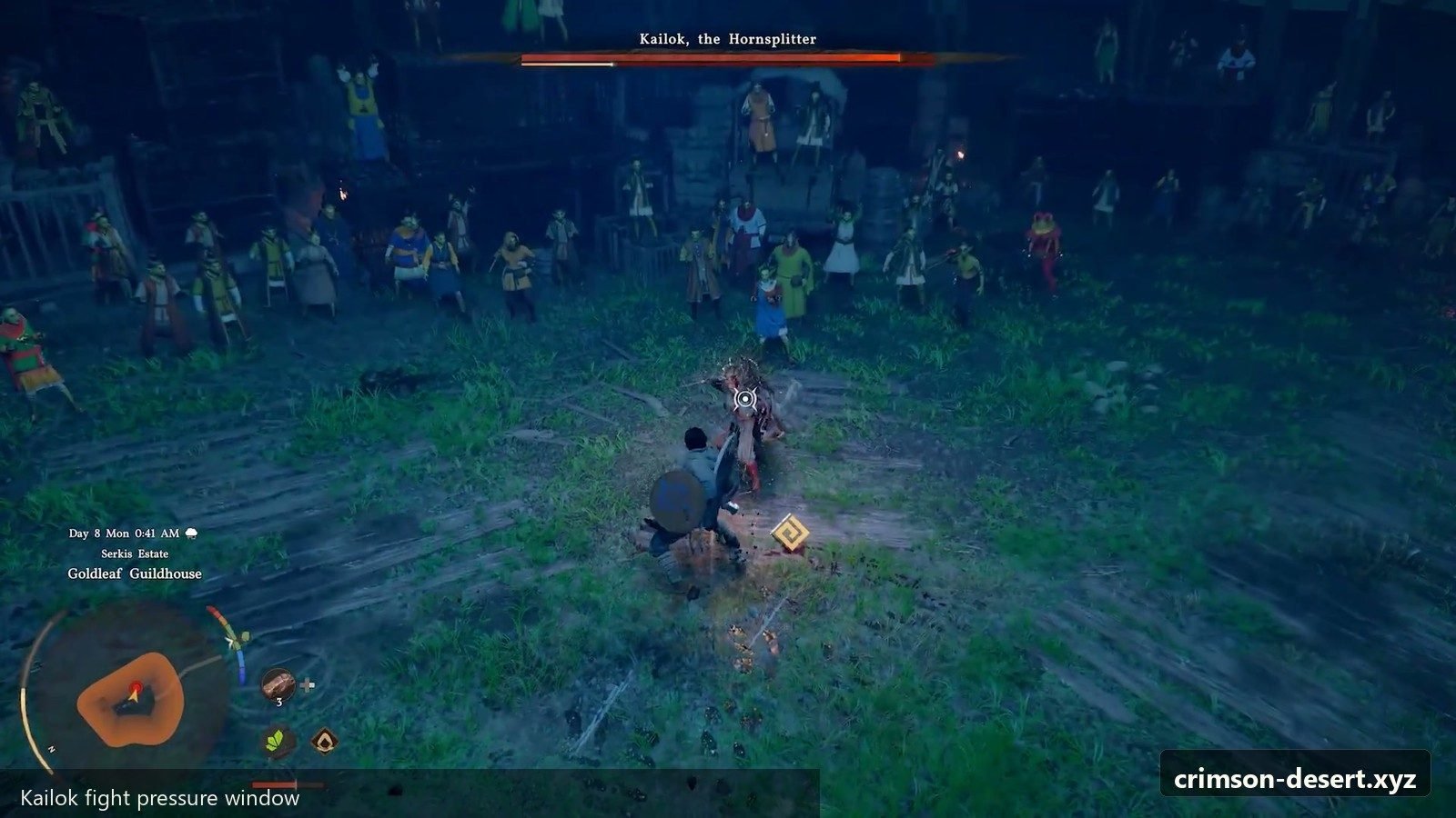 Kailok fight pressure window during the boss phase. Screenshot with cms.crimson-desert.xyz watermark.