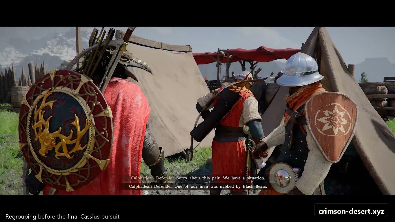 Regrouping before the final Cassius pursuit. Screenshot with cms.crimson-desert.xyz watermark.