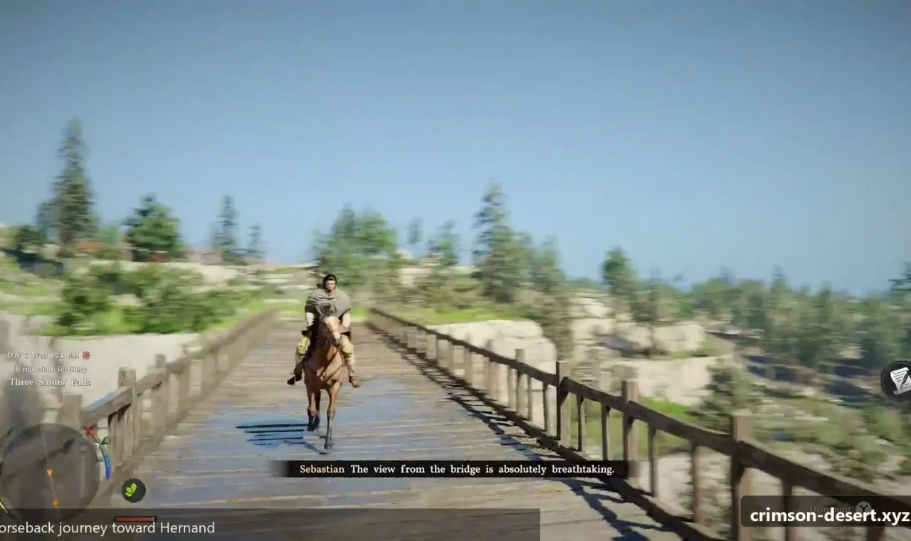 Crimson Desert in-game screenshot illustrating Horseback Journey (Step 4)