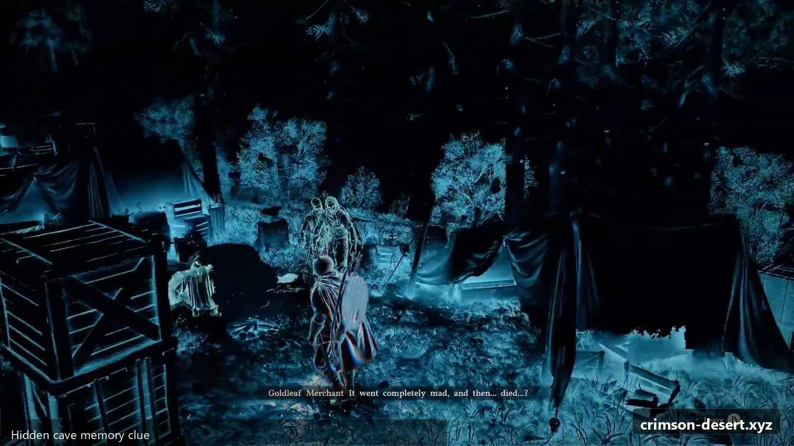Crimson Desert in-game screenshot illustrating Hidden Cave Memory (Step 1)