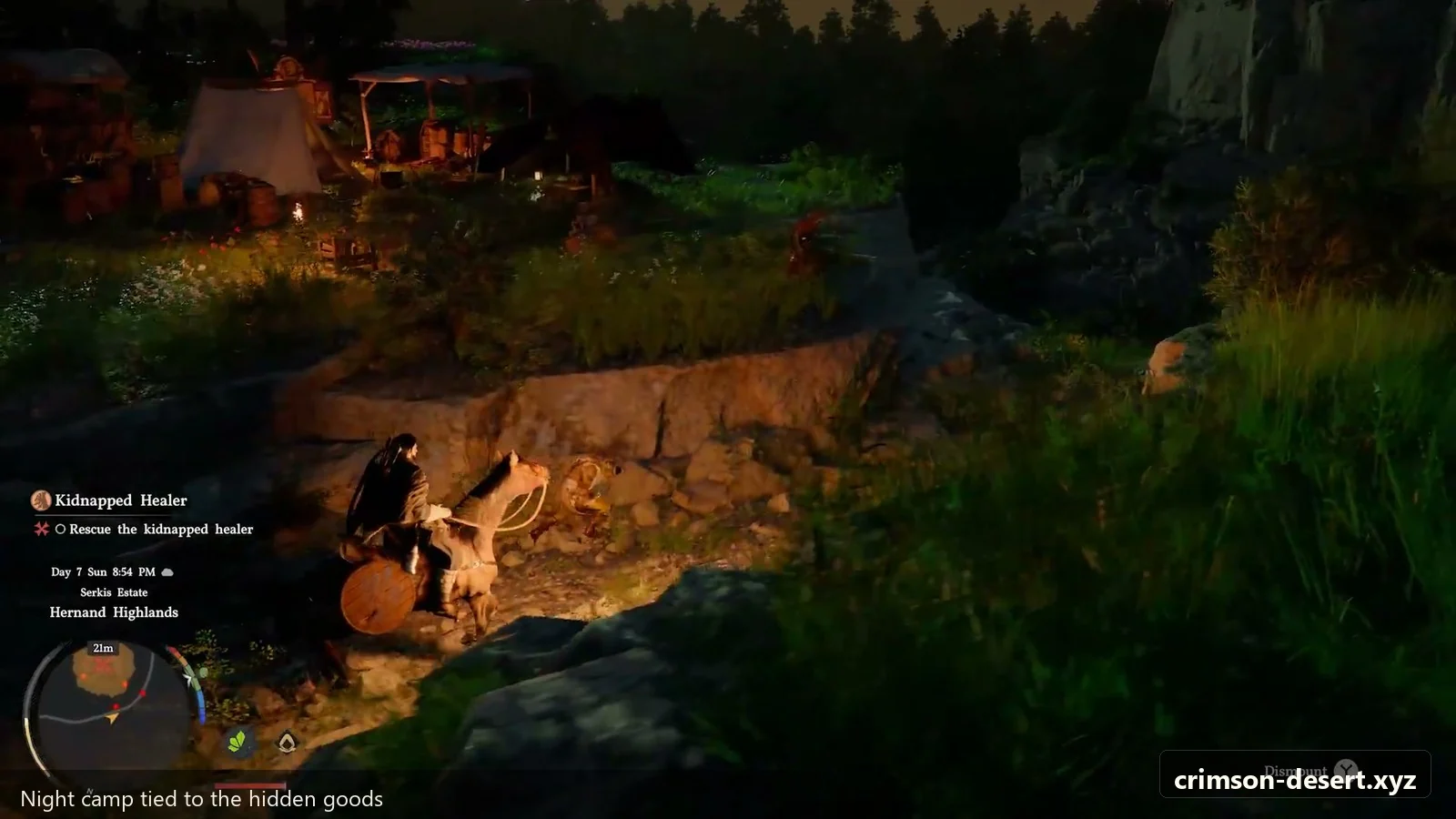 Crimson Desert in-game screenshot illustrating Night Camp (Step 3)