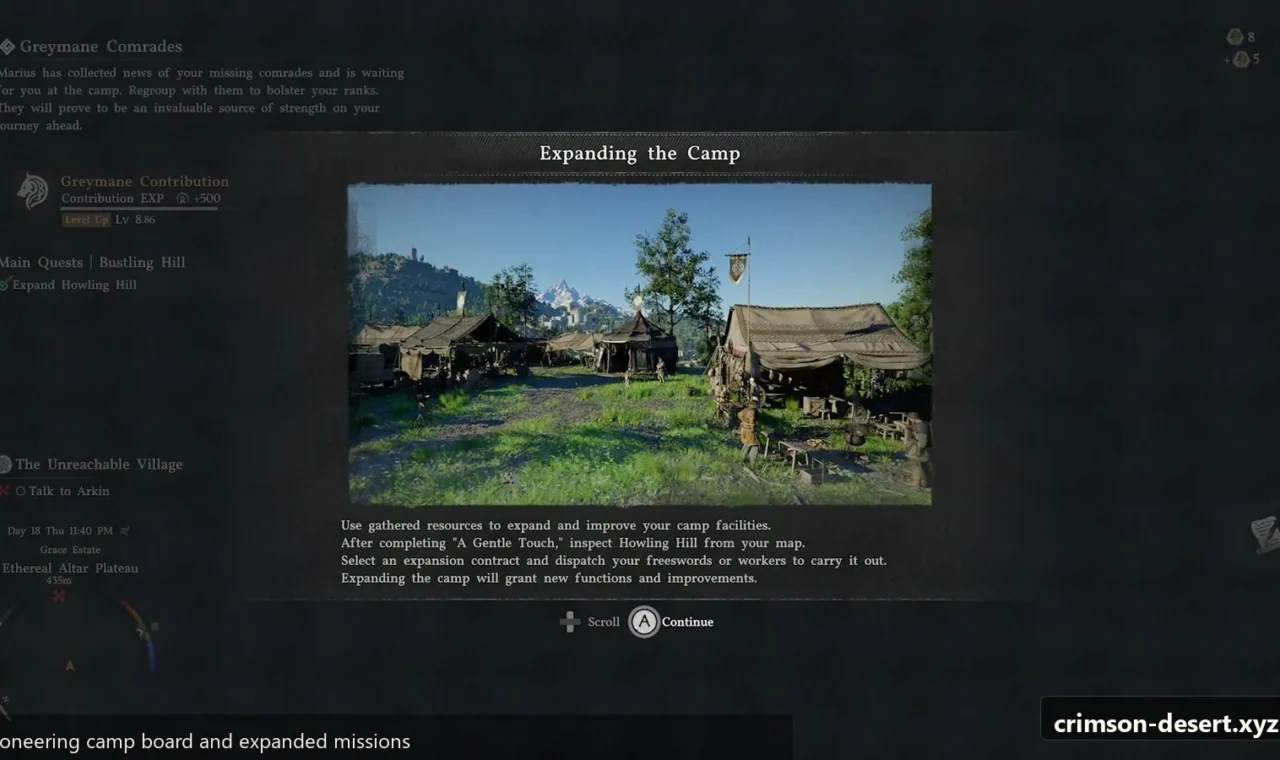 Crimson Desert in-game screenshot illustrating Pioneering Board (Step 5)