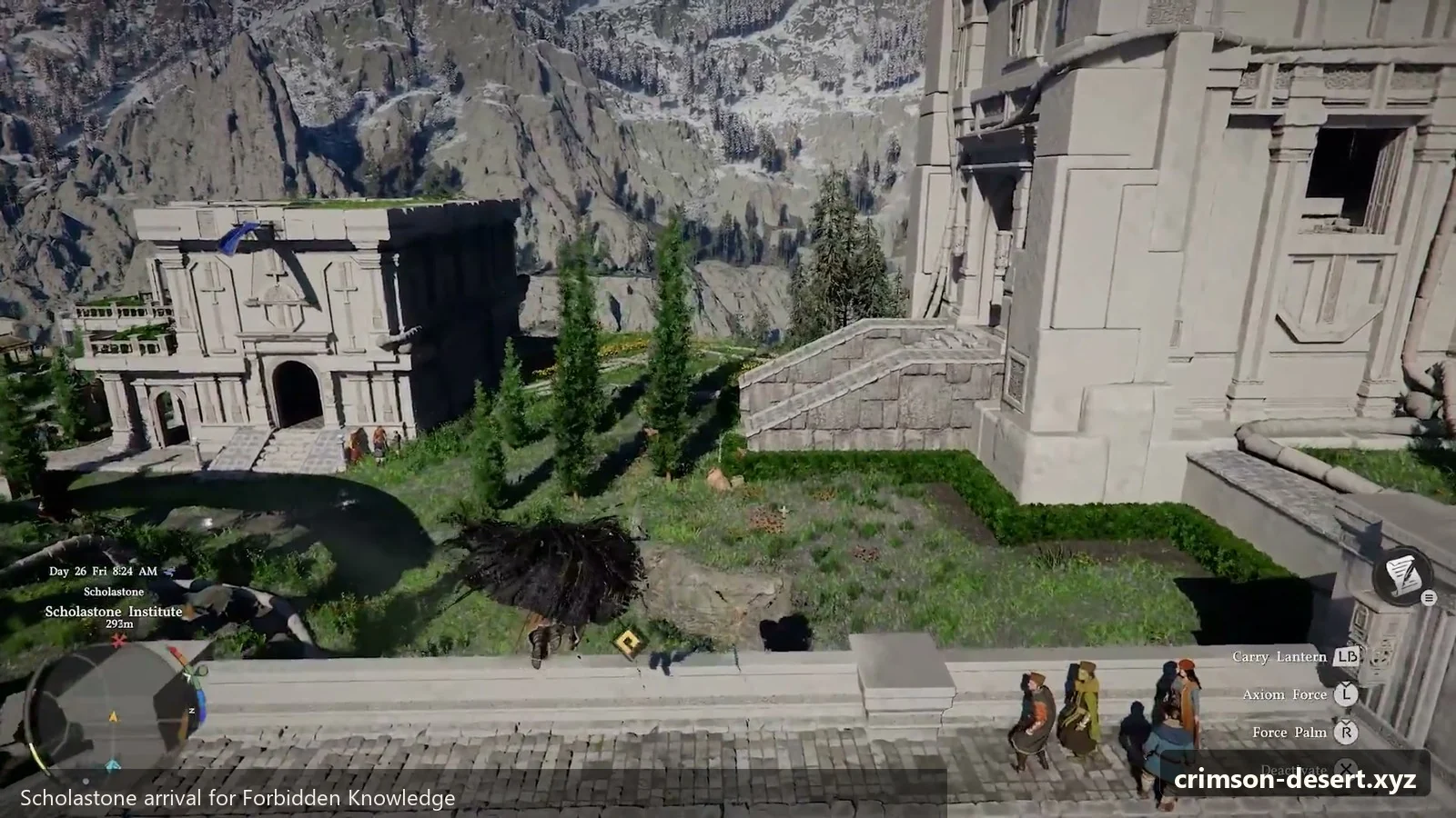 Crimson Desert in-game screenshot illustrating Scholastone Arrival (Step 4)