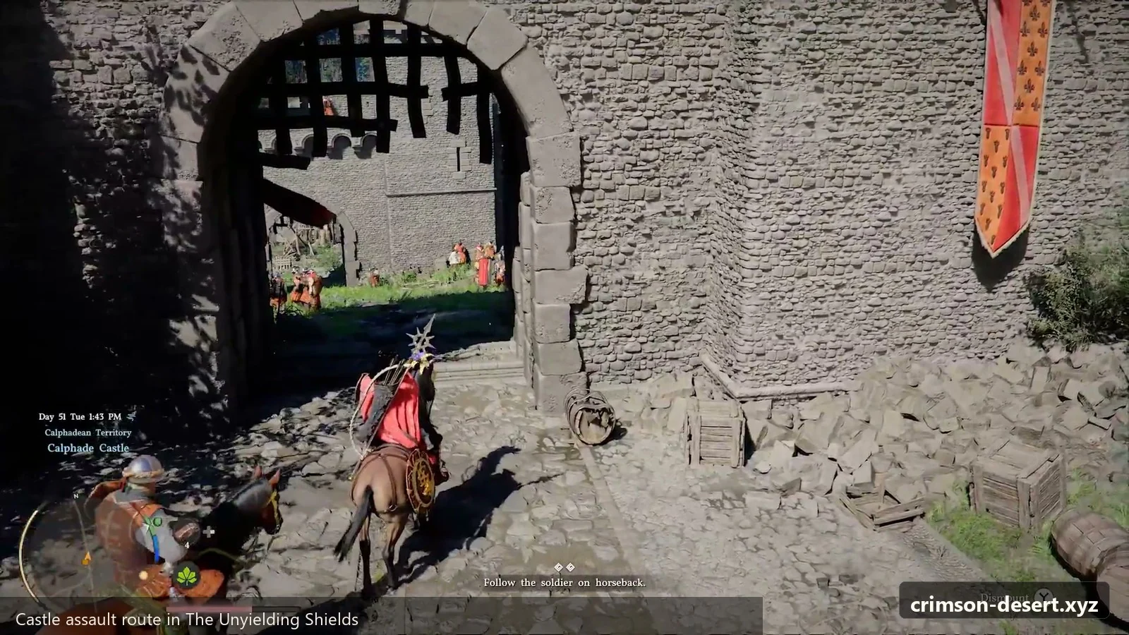 Crimson Desert in-game screenshot illustrating Castle Assault (Step 6)