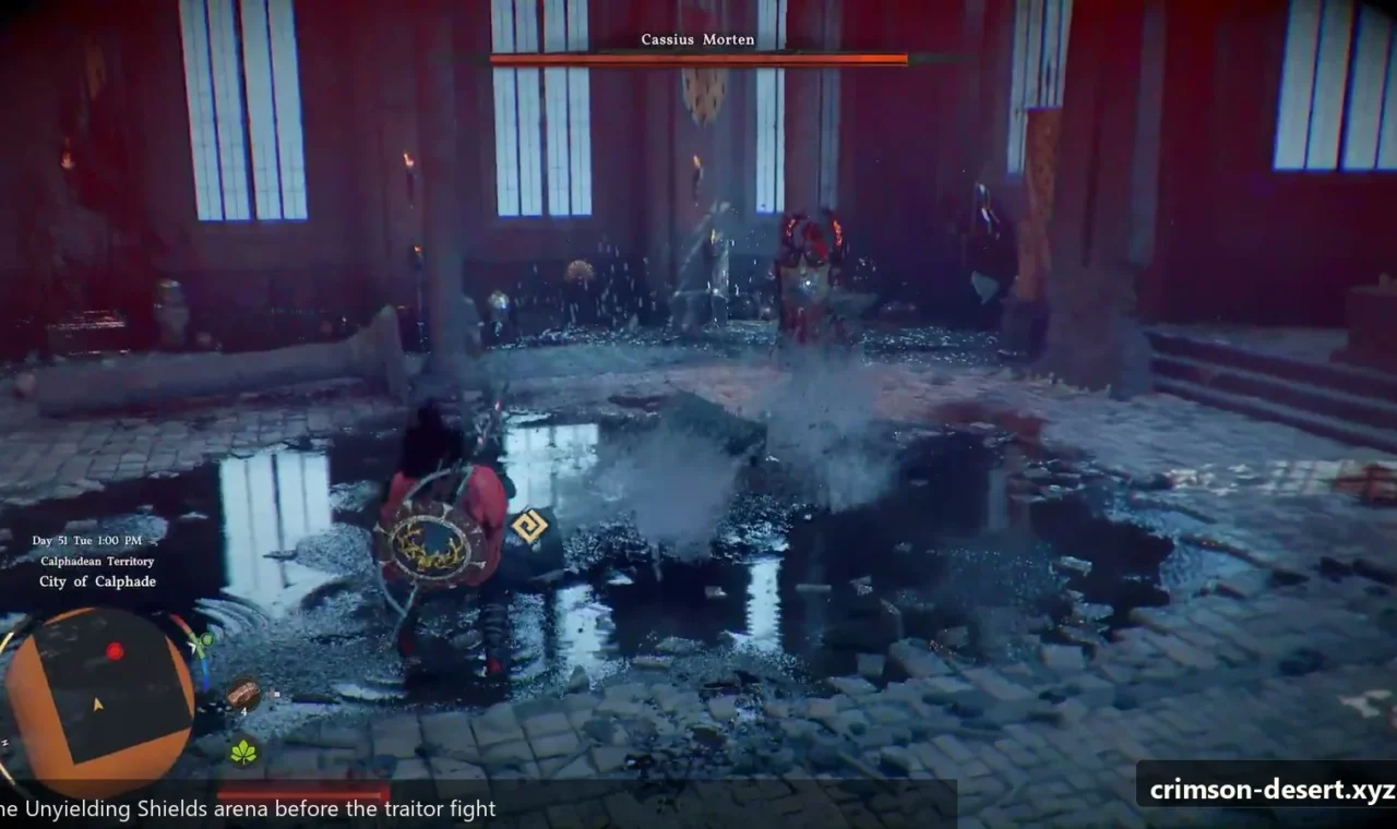 Crimson Desert in-game screenshot illustrating Unyielding Shields Arena (Step 2)